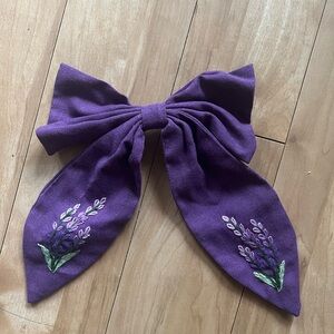 Purple Embroidered Floral Hair Bow
